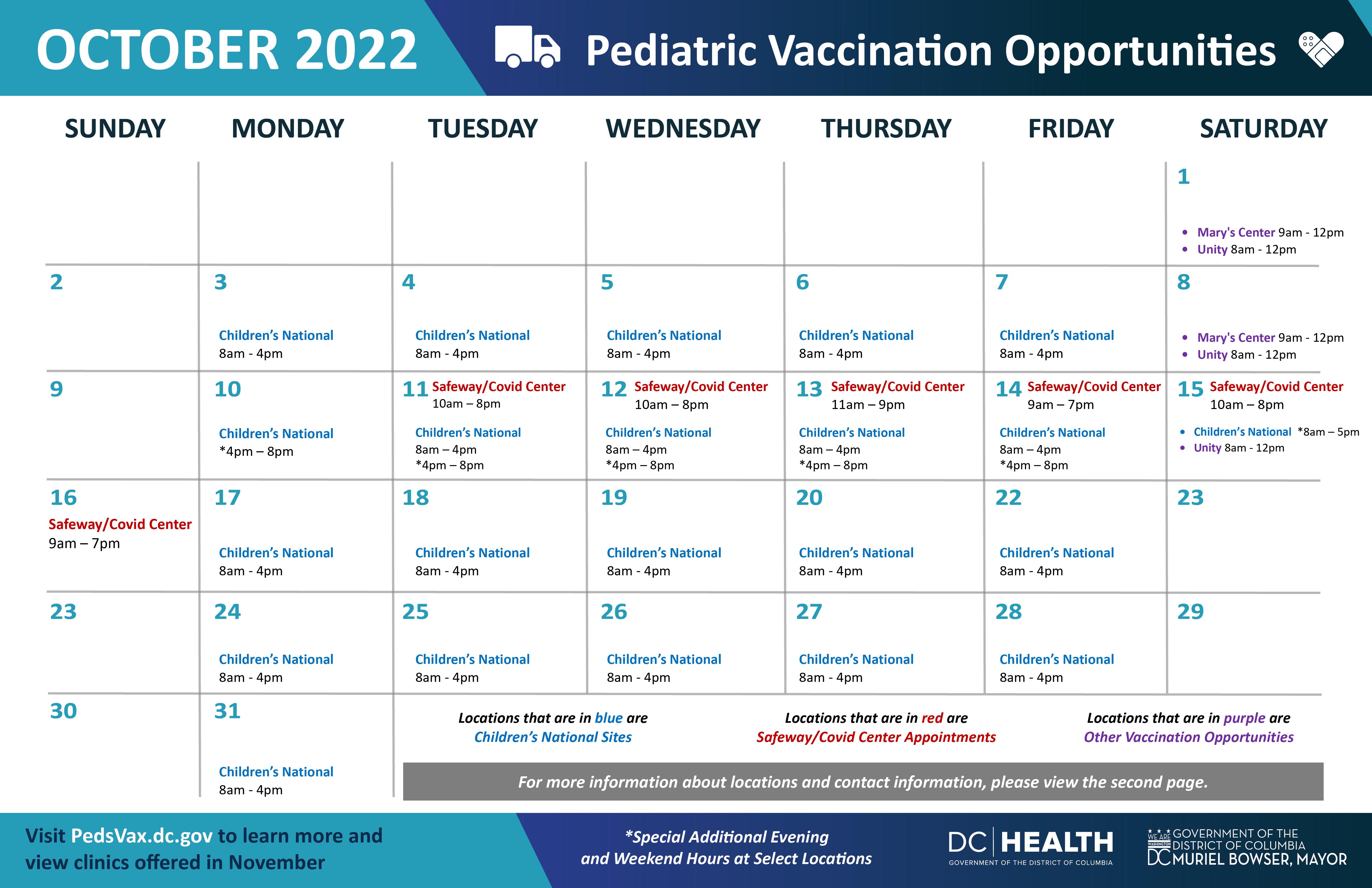 October 2022 Vaccine Clinic Dates