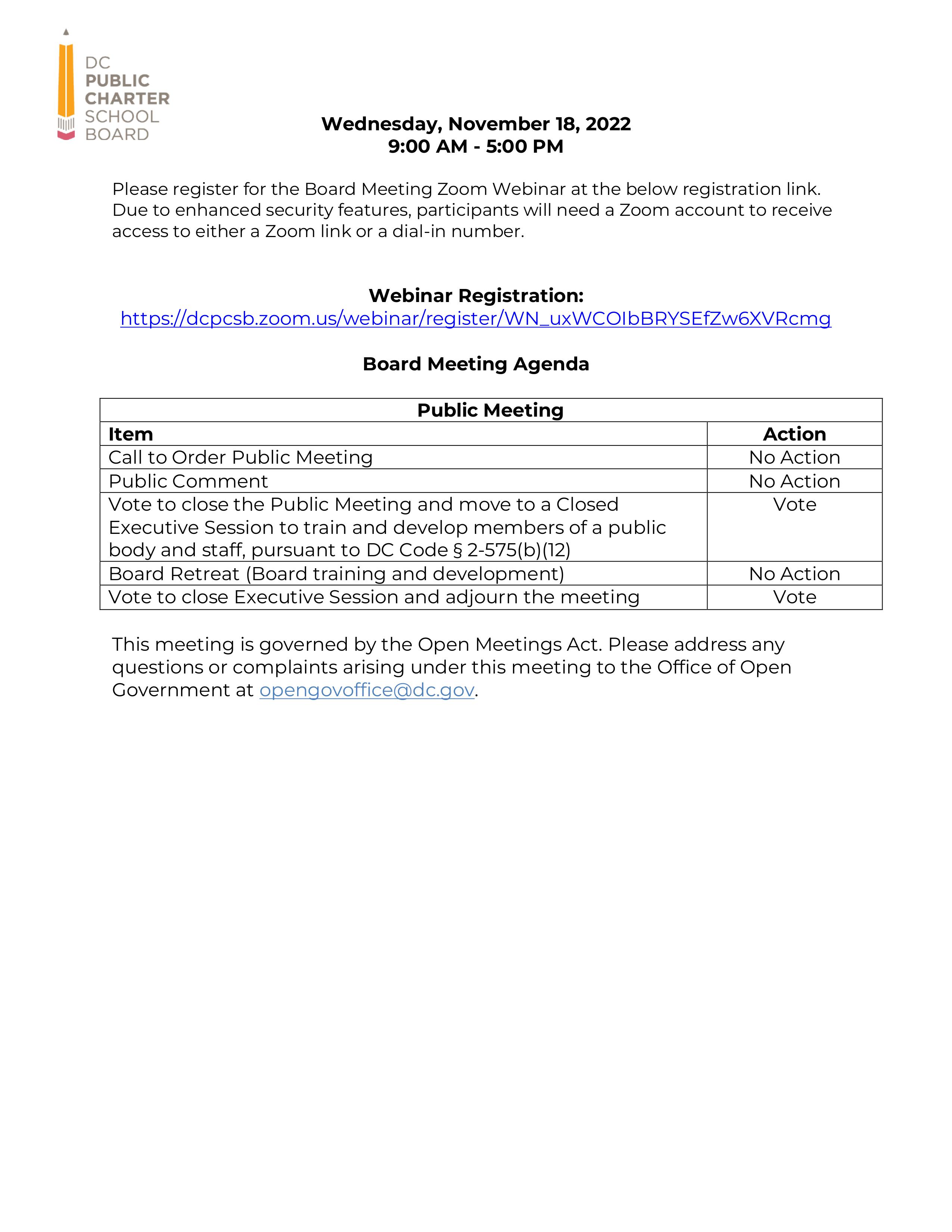 Special Meeting - Board Retreat - November 2022