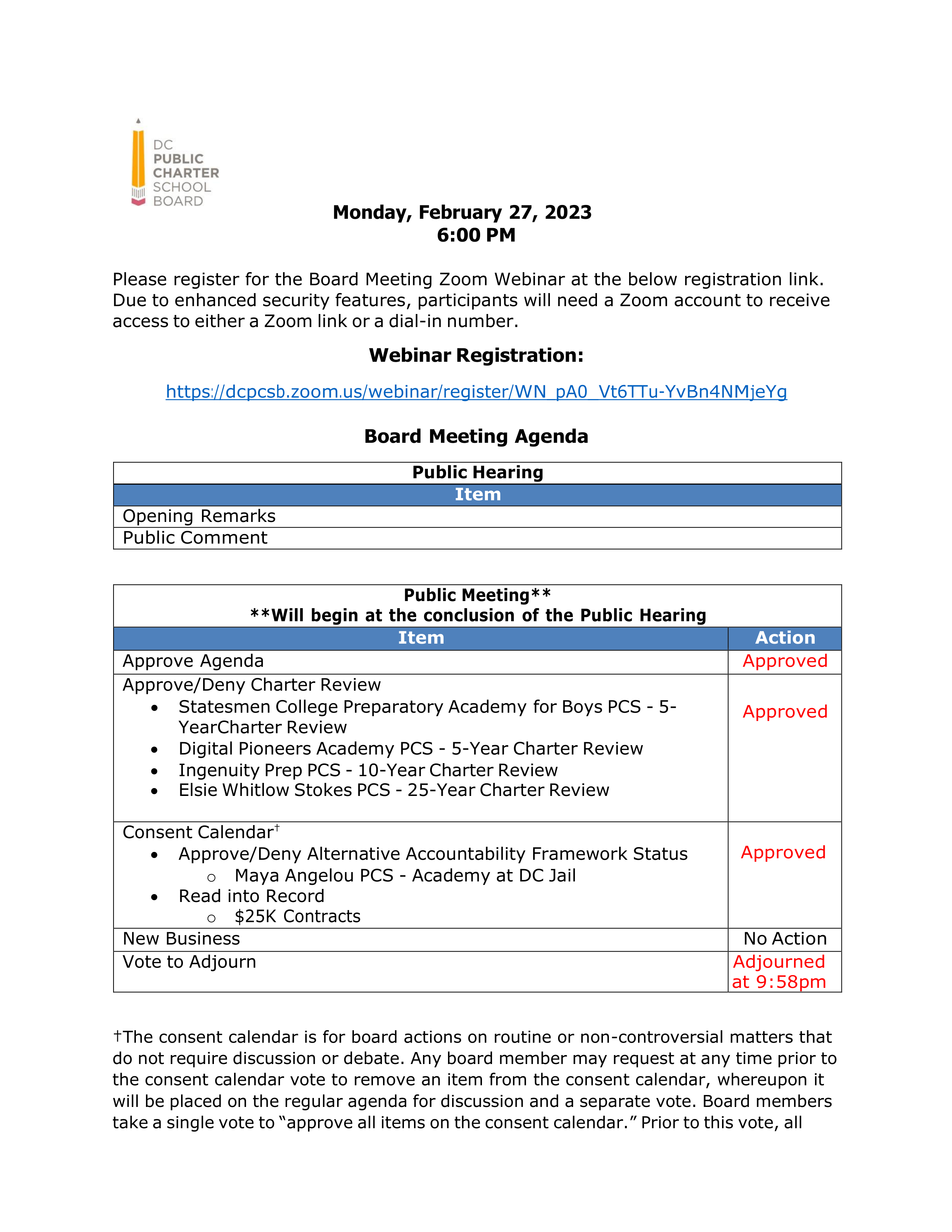February Board Meeting