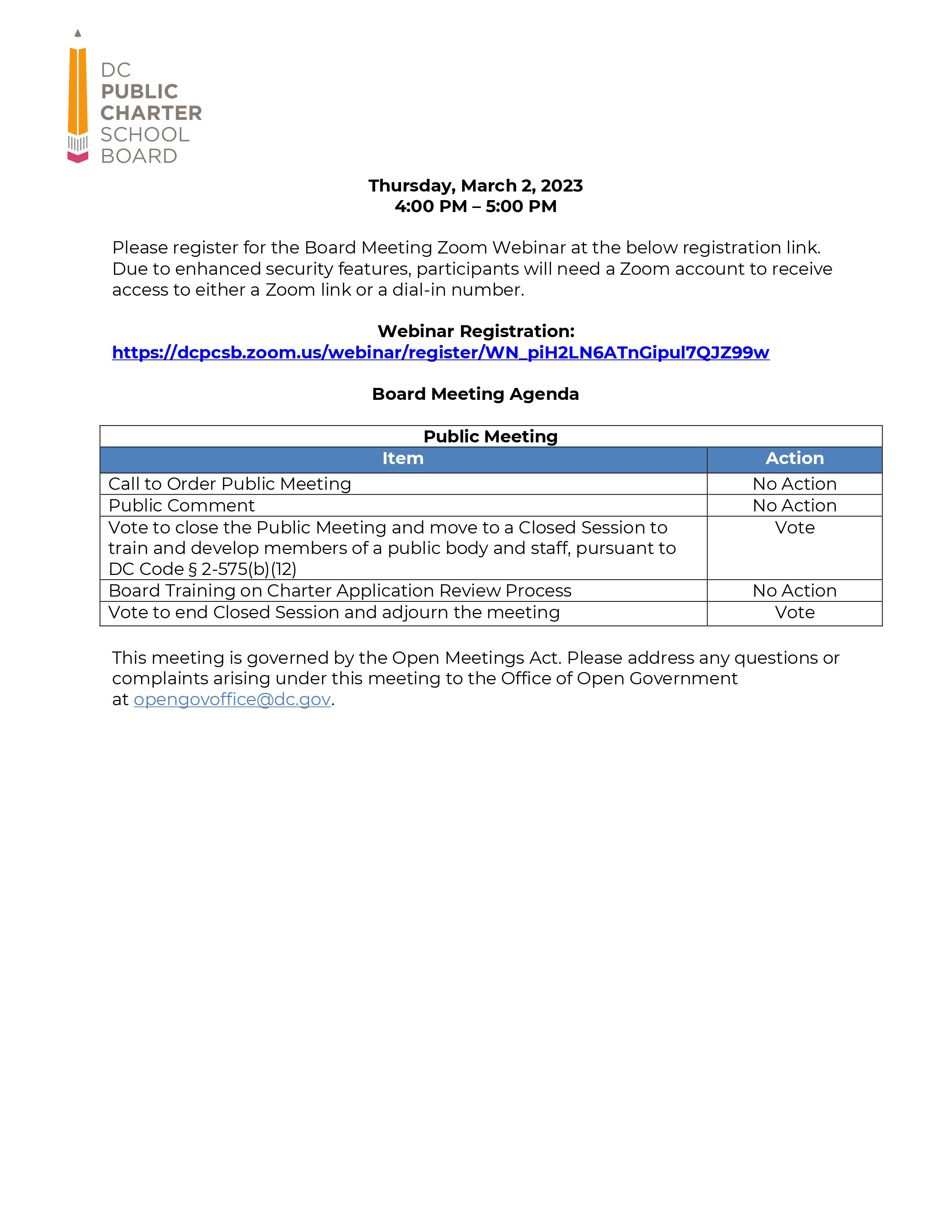 Special Meeting (Board Training) -March 2023