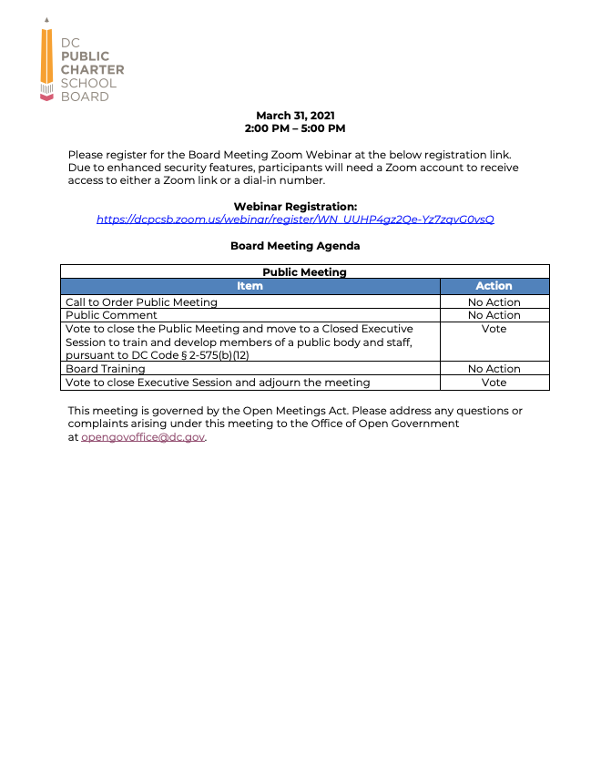 March 2021 Agenda