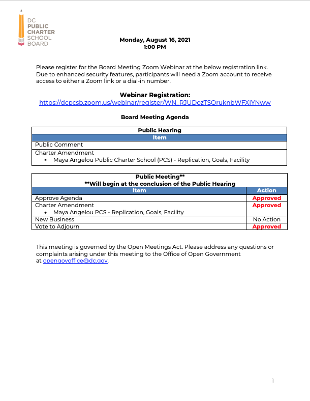 August 16 21 Agenda