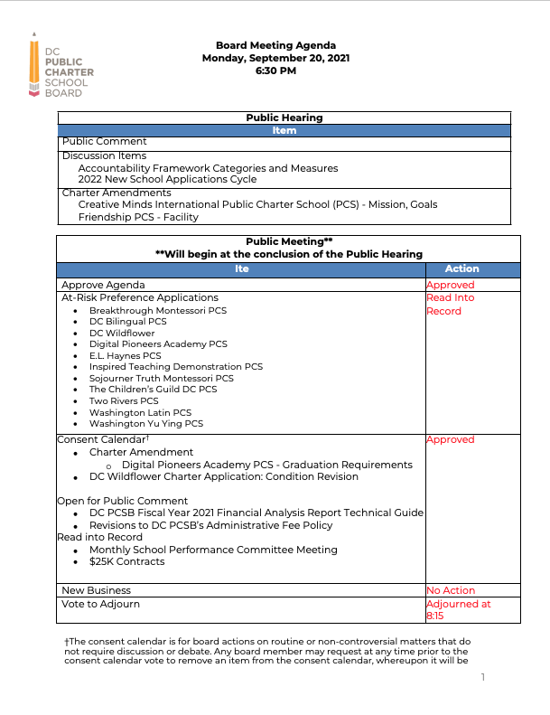 September Agenda