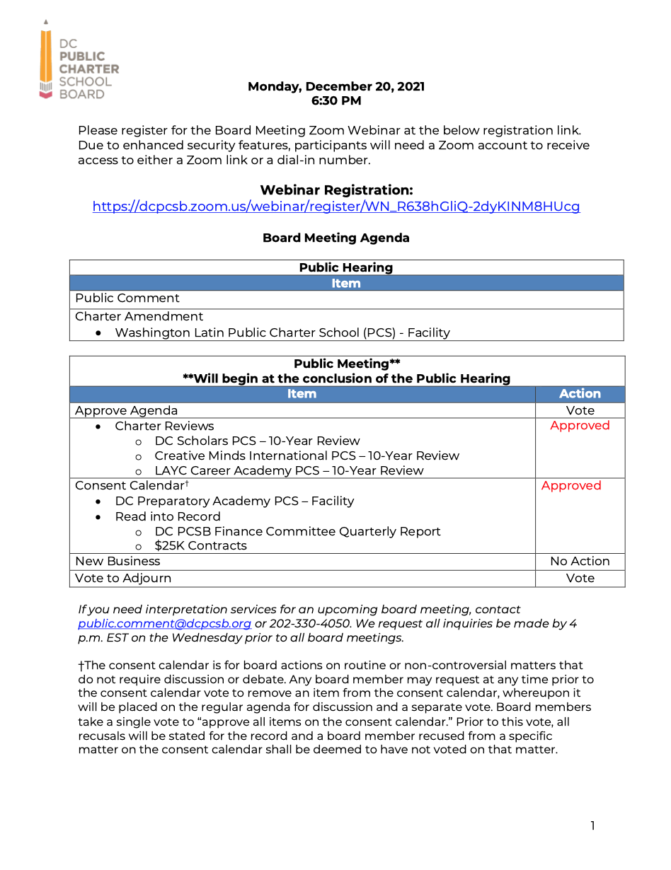 December 2021 Board Agenda 