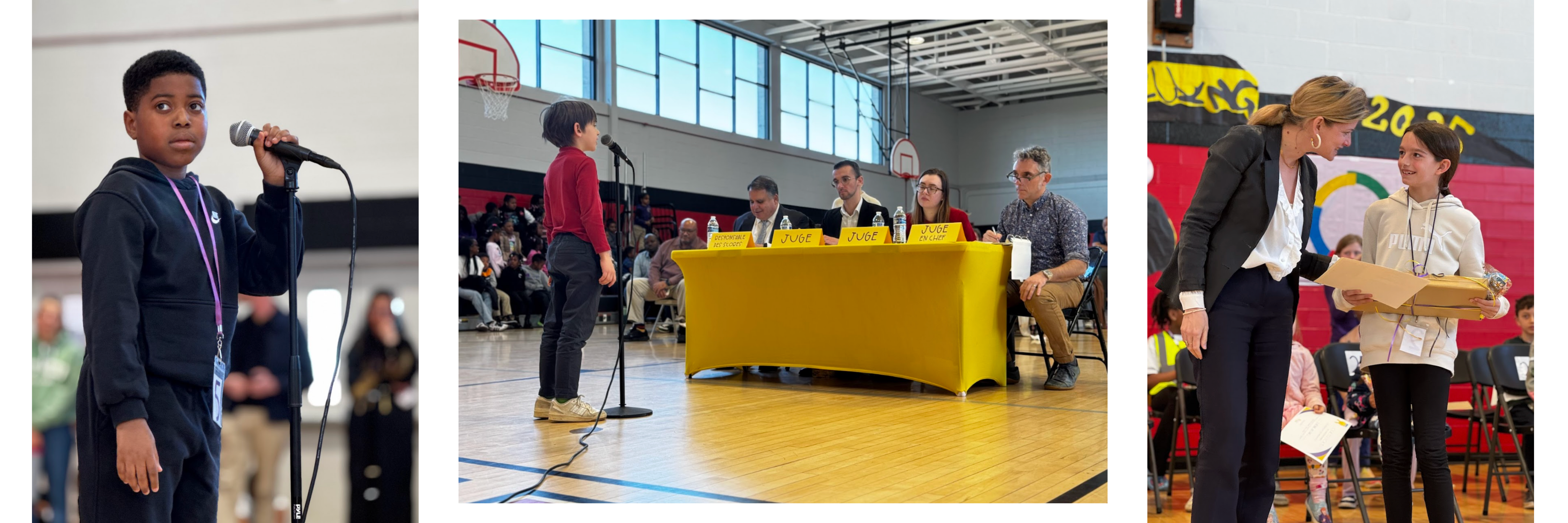 collage of images of students participating in a spelling bee