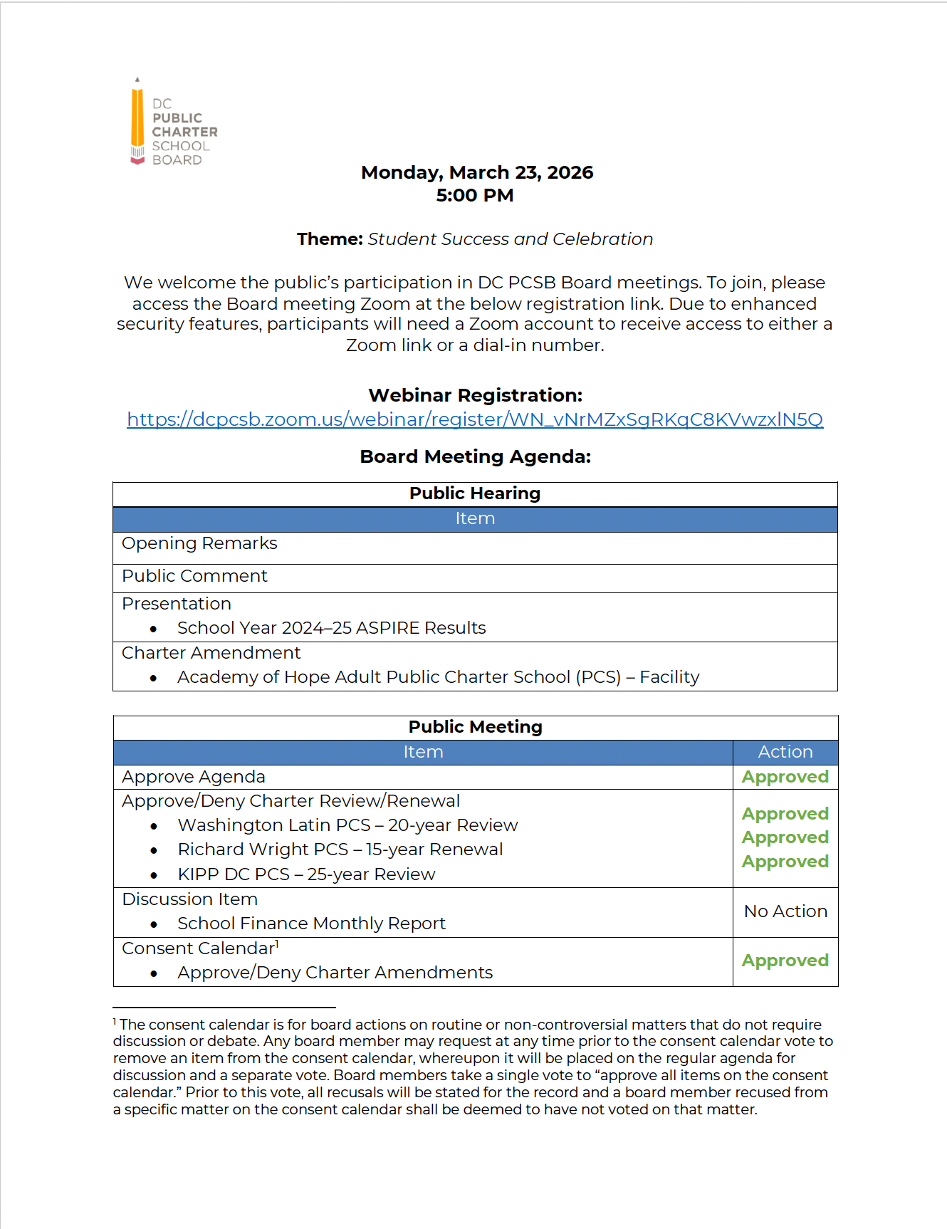 board meeting agenda