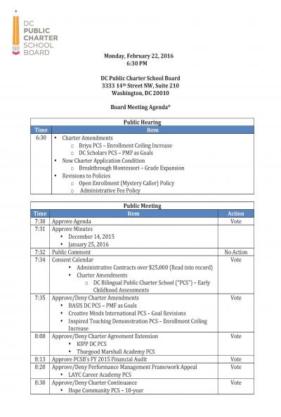 Board Meeting Agenda